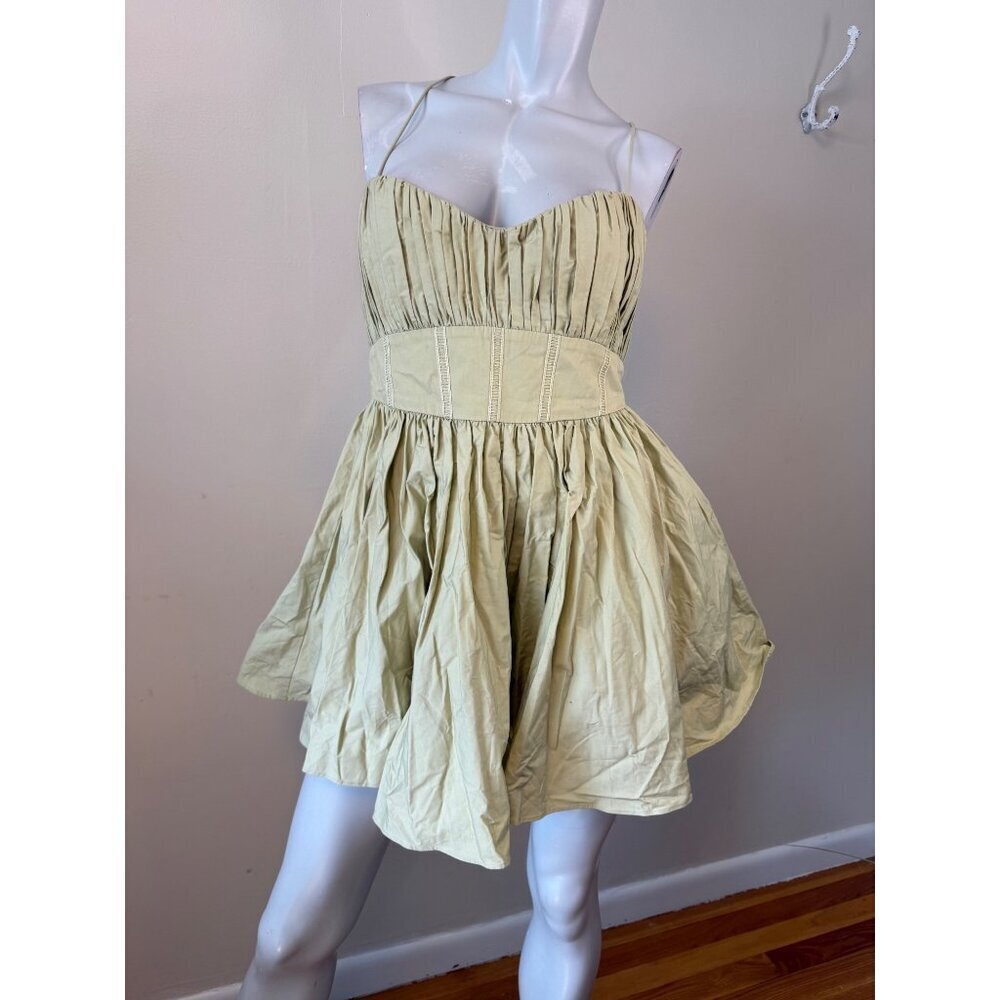 Asos Design Cotton Structured Mini Dress With Corset Detail In Light Green Sz 8 - Picture 4 of 12